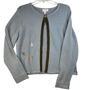 Northern Isles XL Linen Cardigan Single Button Leaf Embroider Cottage Deadstock